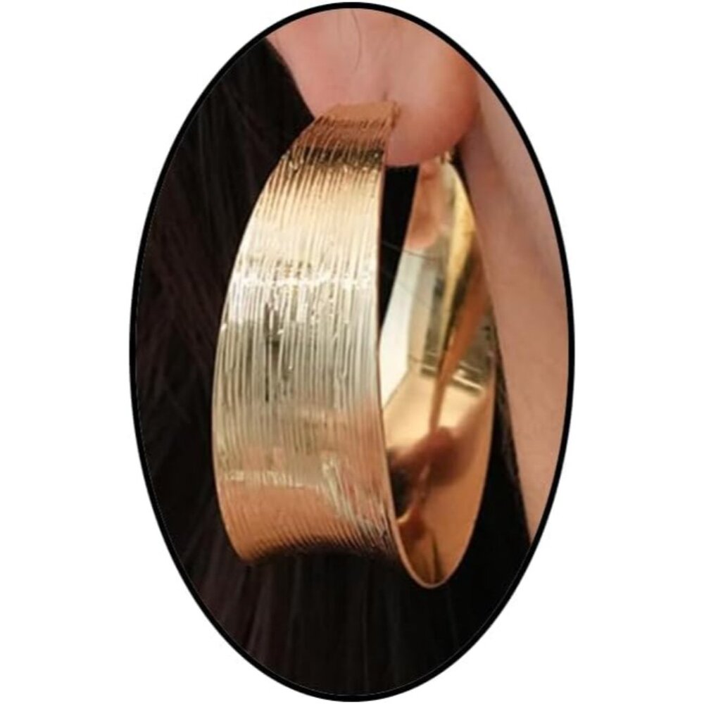 Chunky Gold Wide Band Hoop Earrings for Women, Thick Big Circle Round Statement - Picture 1 of 9